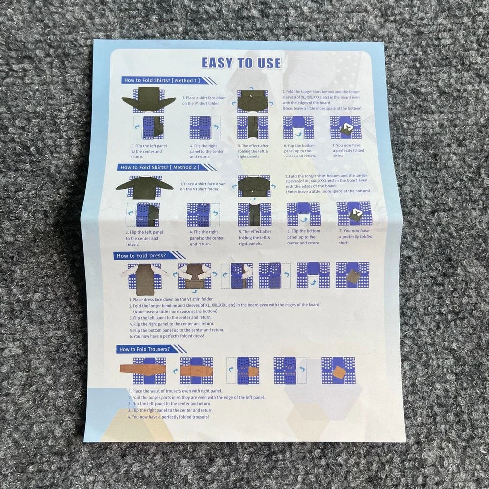 V1 Shirt Folding Board‎ Black Adjustable Laundry Folder for T-Shirts and Pants